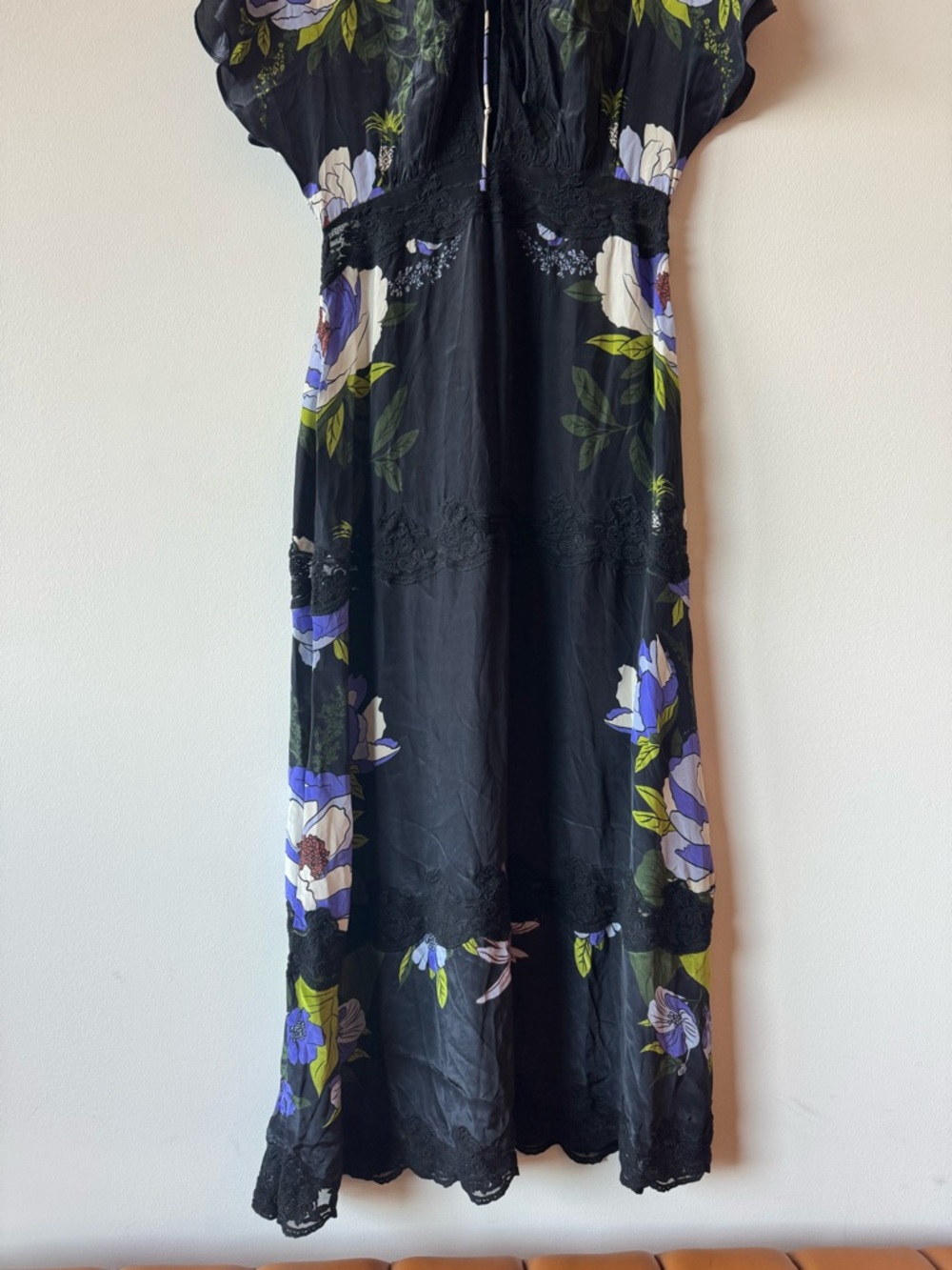 $298 Farm Rio Black floral Lace Maxi Dress Size Medium M *missing Slip* - Picture 7 of 12